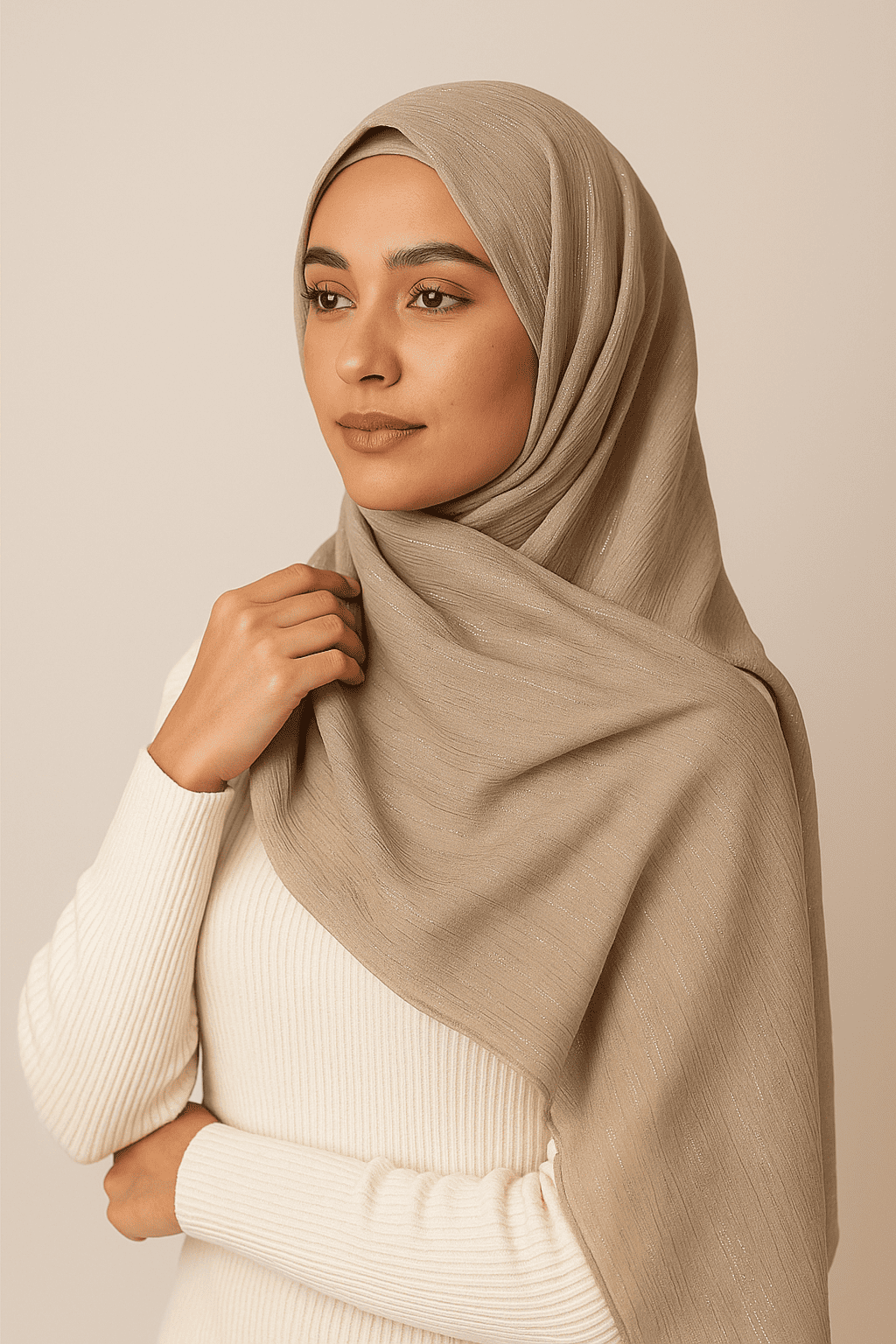 Metallic Shimmer Georgette - Beige Brown